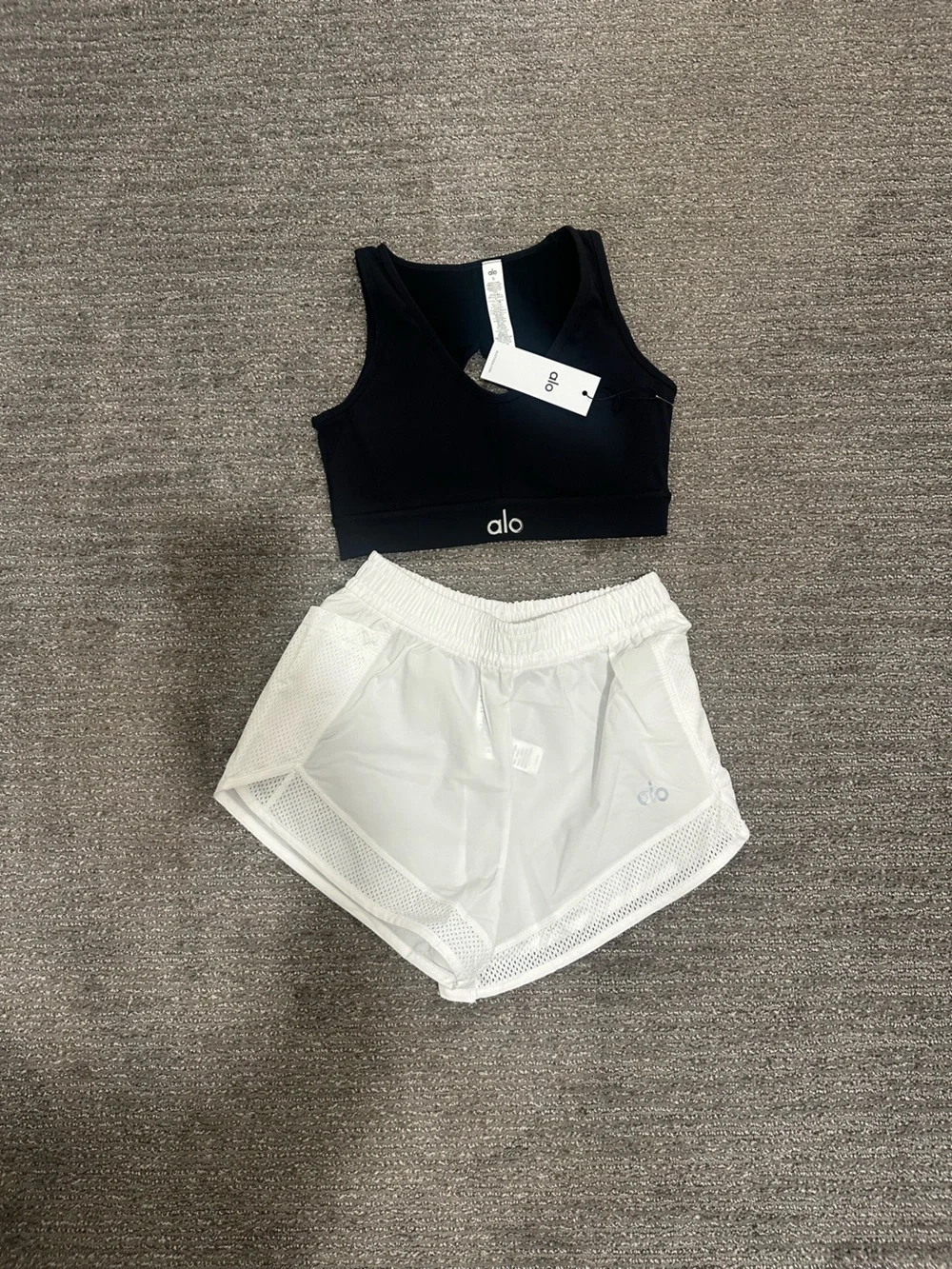 Black Sports Bra and White Athletic Shorts Set